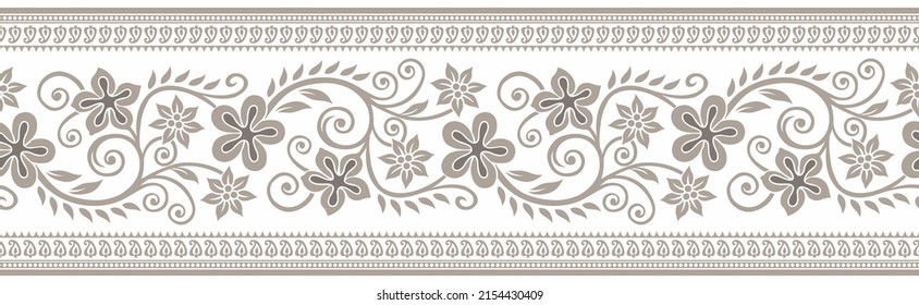 Ornamental flower border with paisley and tribal design elements