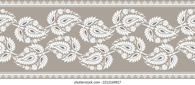 Ornamental flower border with paisley and tribal design elements