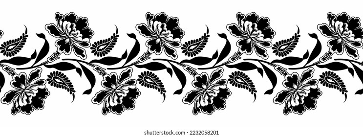 Ornamental flower border with paisley and tribal design elements 