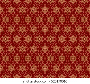 Ornamental flower design. Modern seamless geometry pattern. Gold on red. Vector illustration. For the interior design, printing, web and textile design.