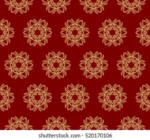 Ornamental flower design. Modern seamless geometry pattern. Gold on red. Vector illustration. For the interior design, printing, web and textile design.