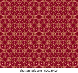 Ornamental flower design. Modern seamless geometry pattern. Gold on red. Vector illustration. For the interior design, printing, web and textile design.