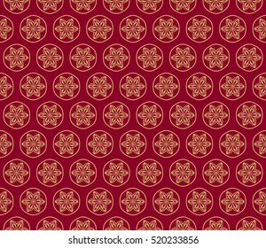 Ornamental flower design. Modern seamless geometry pattern. Gold on red. Vector illustration. For the interior design, printing, web and textile design.