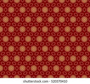 Ornamental flower design. Modern seamless geometry pattern. Gold on red. Vector illustration. For the interior design, printing, web and textile design.