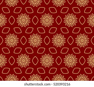 Ornamental flower design. Modern seamless geometry pattern. Gold on red. Vector illustration. For the interior design, printing, web and textile design.