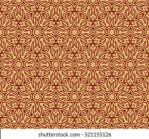 Ornamental flower design. Modern seamless geometry pattern. Gold on red. Vector illustration. For the interior design, printing, web and textile design.