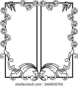 Ornamental flower frame, with border element black and white. Vector