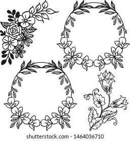 Ornamental flower frame, with border element black and white. Vector