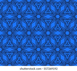 Ornamental flower lace pattern. Endless Texture. vector illustration. black on blue. for design invitation, background, wallpaper