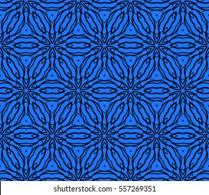 Ornamental flower lace pattern. Endless Texture. vector illustration. black on blue. for design invitation, background, wallpaper