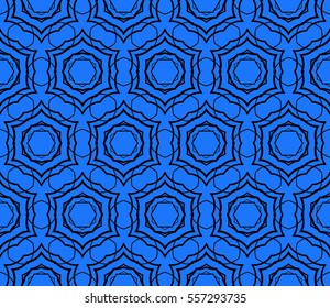 Ornamental flower lace pattern. Endless Texture. vector illustration. black on blue. for design invitation, background, wallpaper