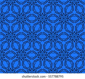 Ornamental flower lace pattern. Endless Texture. vector illustration. black on blue. for design invitation, background, wallpaper