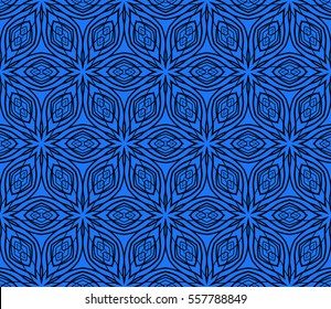 Ornamental flower lace pattern. Endless Texture. vector illustration. black on blue. for design invitation, background, wallpaper
