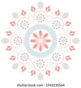 Ornamental flower mandala. Isolated vector illustration. Pastel colors style.