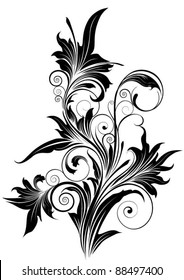 Ornamental flower.Detailed floral design ornaments, black colored.Each element easily regroup.