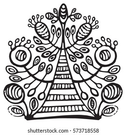 Ornamental flowering tree. Folklore handmade vector image