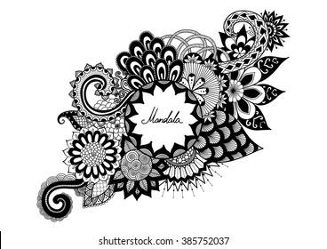 Ornamental flowers with copy space for your text for coloring book, tattoo, and other decorations