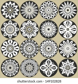 Ornamental flowers decors. A set of ornamental flowers stencils with natural and geometric elements.