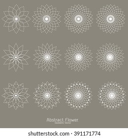 Ornamental flowers decors. A set of ornamental flowers stencils with natural and geometric elements can be used for wallpaper, cover fills, web page background, surface textures.