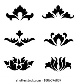 Ornamental flowers silhouette. Vector set with abstract floral elements in vintage style