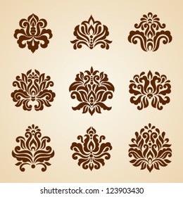 Ornamental flowers. Vector set with abstract floral elements in vintage style