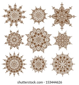 Ornamental flowers. Vector set with abstract floral elements in indian style