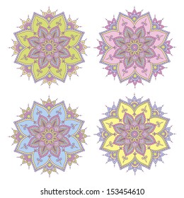 Ornamental flowers. Vector set with abstract floral elements in indian style
