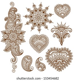 Ornamental flowers. Vector set with abstract floral elements in indian style