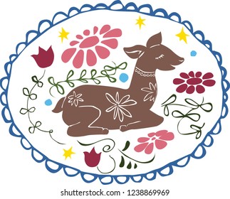 ornamental folk deer vector