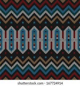 Ornamental folk knitted textile, seamless pattern.