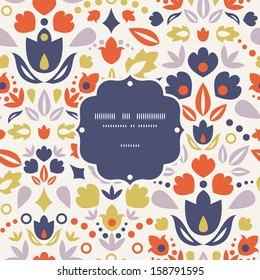 Ornamental folk tulips frame seamless pattern background