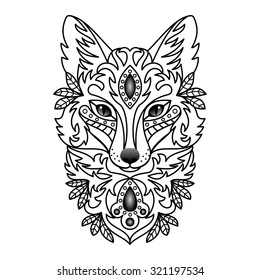 Ornamental Fox. Vector illustration for textile prints, tattoo, web and graphic design