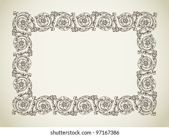 ornamental frame, antique style, possible to change the length of the frame, adding a seamless pieces of ornament in the band