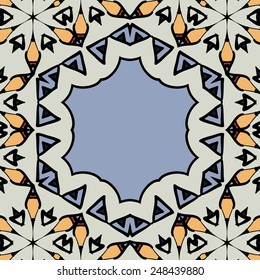 Ornamental frame border with copyspace. Mandala like stylized hexagonal motif.