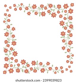 Ornamental frame of branch with flowers. Floral pattern. Decoration and design for card, invitation, brochure. Vector art illustration on white background