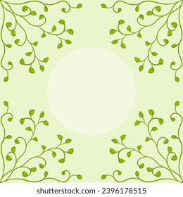 Ornamental frame of branch with foliage. Decoration and design for card, invitation, brochure. Vector art illustration on green background