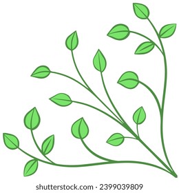 Ornamental frame of branch with green foliage. Decoration and design for card, invitation, brochure. Vector art illustration on white background