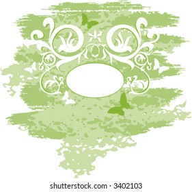 ornamental frame with butterflies on grunge background
