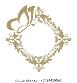 marco ornamental con la mariposa, vector