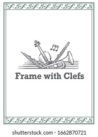Ornamental frame with clefs. Vector illustration.