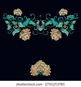 Ornamental frame with  corner decor on black background