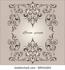 Ornamental frame decorative pattern Victorian style element for design and place text. Traditional floral decor. Vector illustration