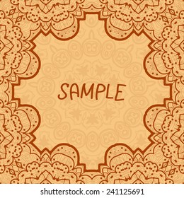 Ornamental frame, delicate floral pattern. Vector square flyer card design Card or invitation. Vintage decorative element. Hand drawn background. Islamic, arabic, indian, ottoman, asian motifs. 