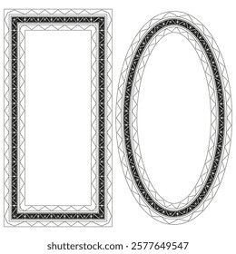 Ornamental frame design. Rectangular and oval shapes. Intricate decorative borders. Vector art.