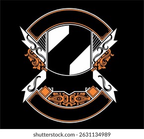 Design de quadro ornamental com elementos de escudo para identidade heráldica. ILUSTRADOR DE VETOR