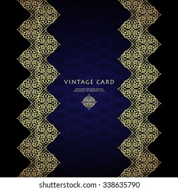 Ornamental frame in Eastern style . Luxury golden element for design. Place for text. Ornament for wedding invitations, birthday and greeting cards. Floral oriental decor.Vector illustration