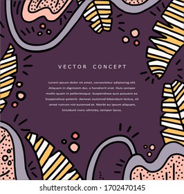 Ornamental frame with jungle background. Vector template. Border with flat hand drawn elements on  background. Bright illustration with copyspace. Postcard, greeting card, invitation flat color design