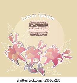 Ornamental frame with lily on the color background. Vector