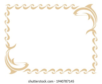 Ornamental frame in marine theme with dolphin figures. Vector file. Can be used as glass etching pattern, as a printable banner,as well. Can be used to decorate a mirror also.