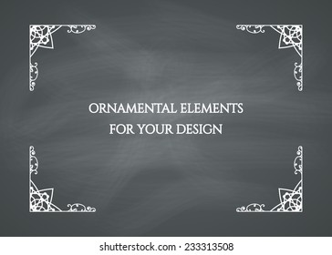Ornamental frame on chalkboard background. Vector illustration